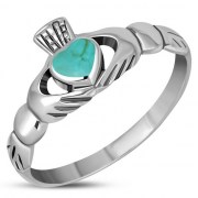 Turquoise Celtic Claddagh Silver Ring, r272